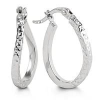 Wavy Diamond Cut White Gold Hoops