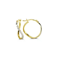 Wavy Yellow & White Gold Double Hoops Earrings