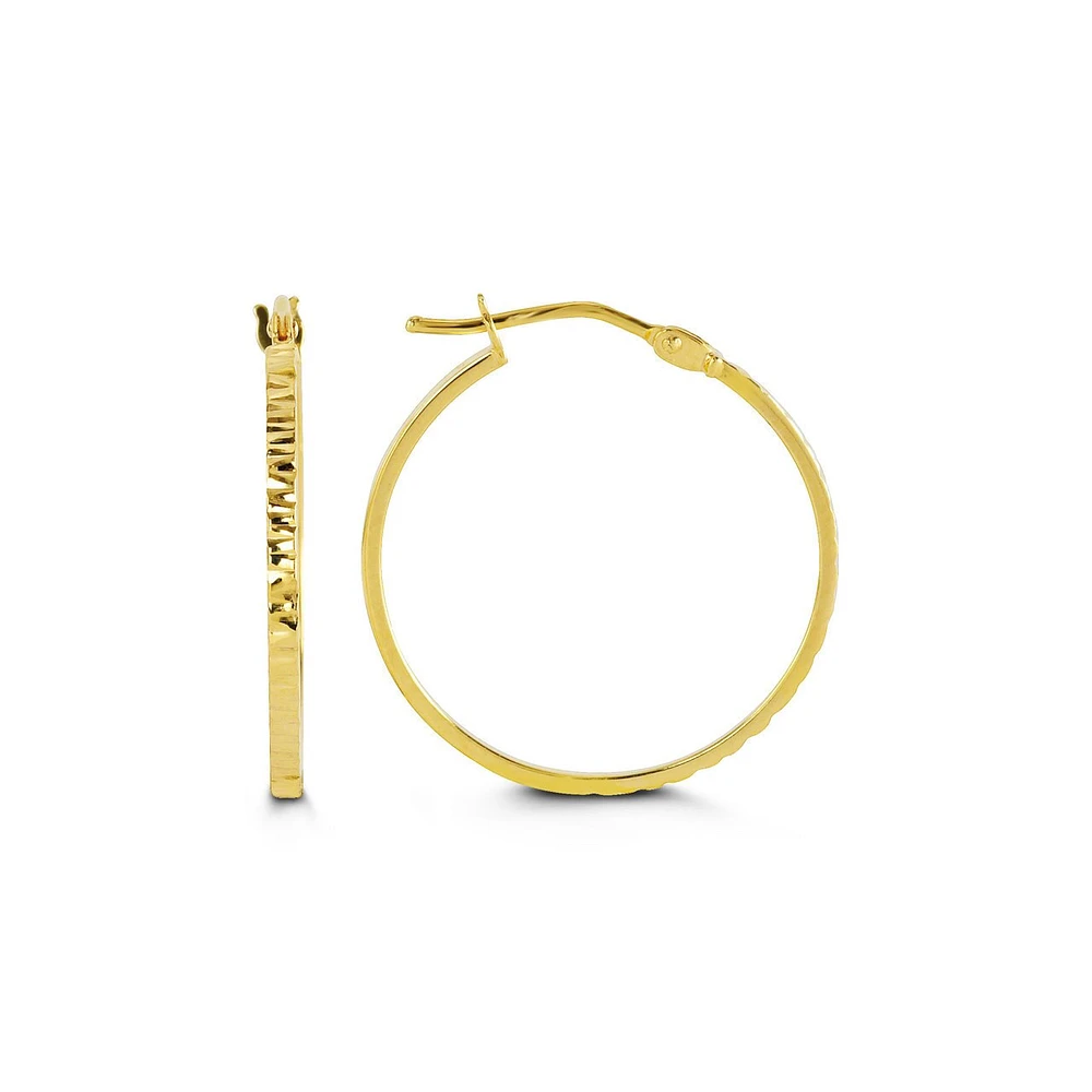 Thin Diamond Cut Yellow Gold Hoops