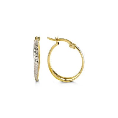 Diamond Cut Yellow & White Gold Hoops