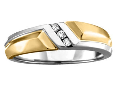 0.05 ct T.W. 3-Stone Slant Yellow & White Gold Wedding Band