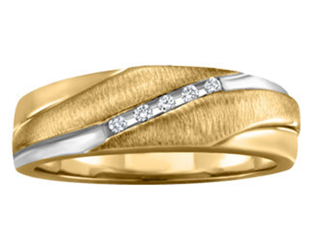 0.05 ct T.W. Two Tone Gold Slant Wedding Band