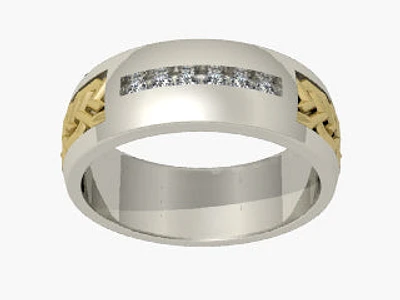 0.18 ct T.W. Chevron Domed Two Tone Gold Wedding Band