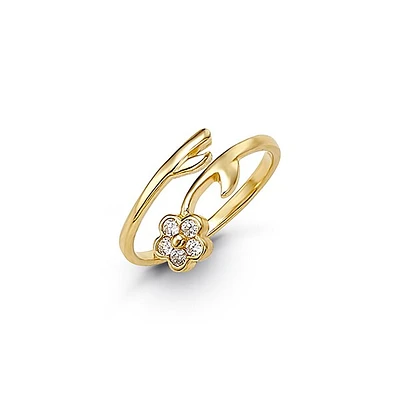 CZ Flower Bypass Adjustable Toe Ring in Gold