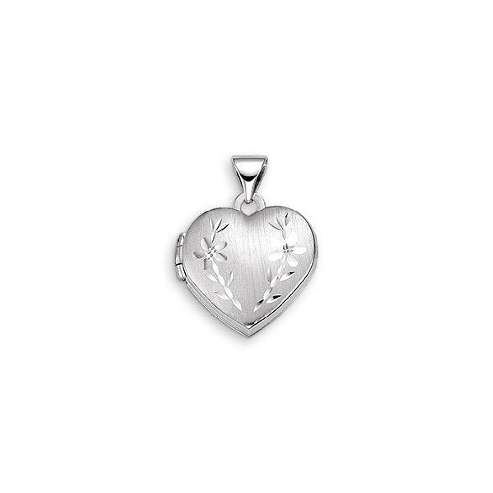 Floral Heart Locket in 10K White Gold (Model BEL-03005)