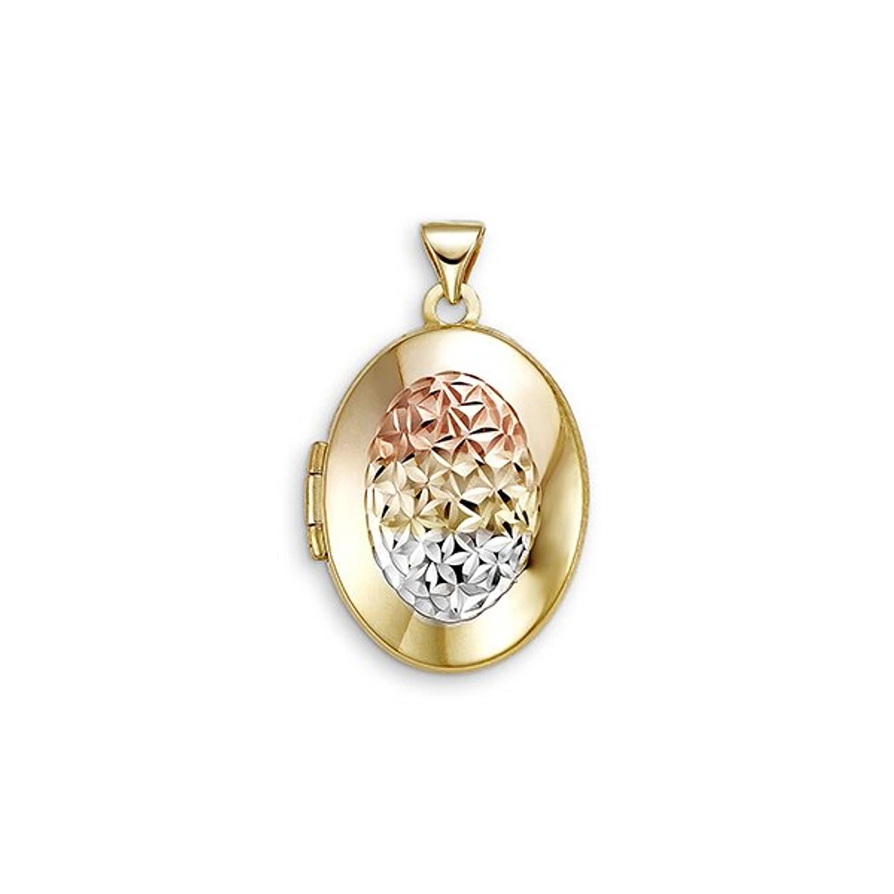 Oval Locket Laser Cut Floral in 10k Tri-tone Gold