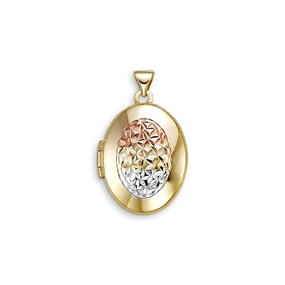 Oval Locket Laser Cut Floral in 10k Tri-tone Gold