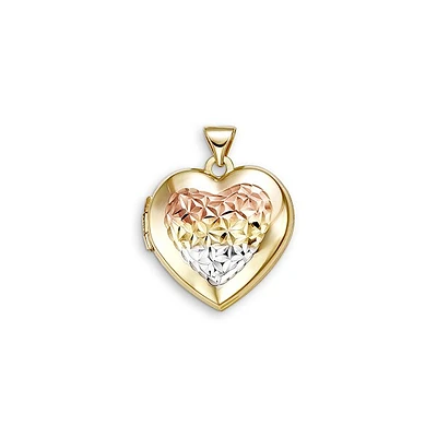 Heart Locket Laser Cut Floral in 10k Tri-tone Gold (Model BEL-03009)