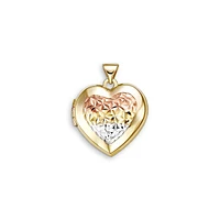 Heart Locket Laser Cut Floral in 10k Tri-tone Gold (Model BEL-03009)