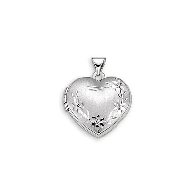 Heart Scroll Floral Locket in 10K White Gold (Model BEL-03011)