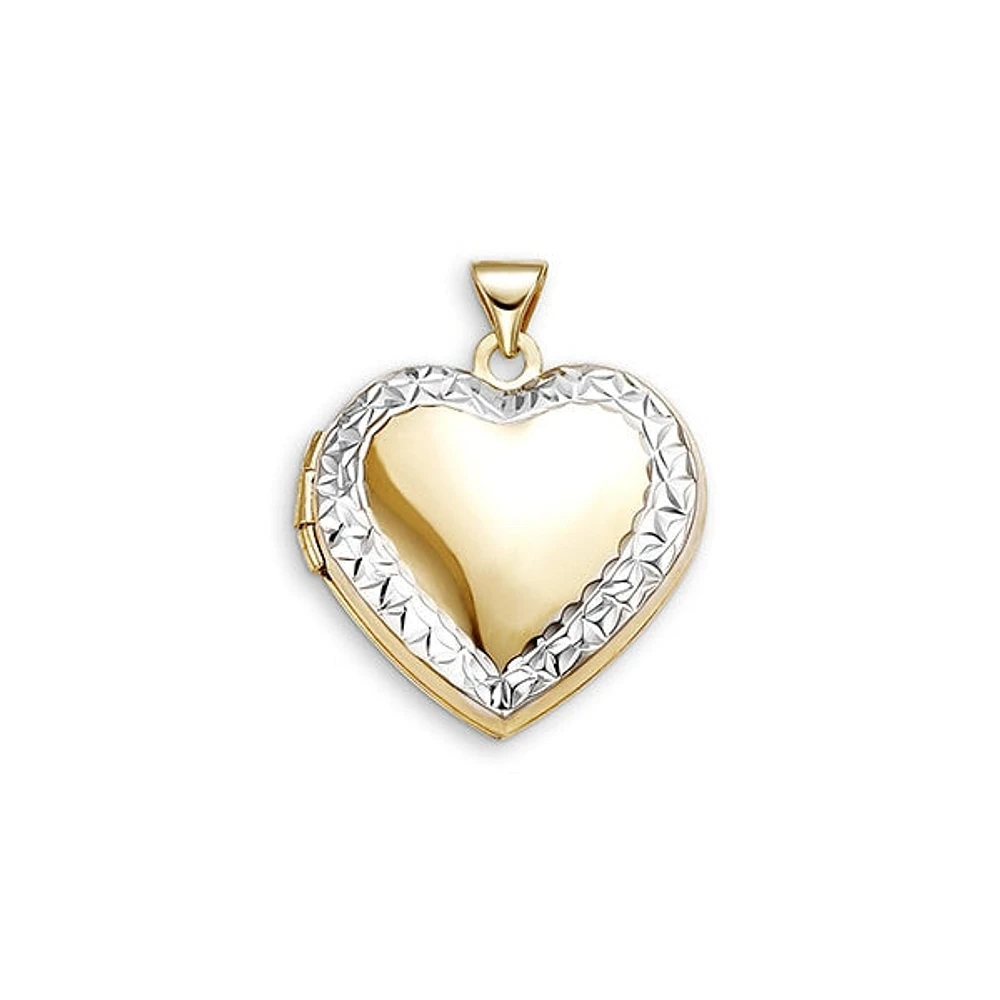 Heart Locket with White Outline in 10K Two Tone Gold (Model BEL-03012)