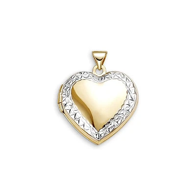 Heart Locket with White Outline in 10K Two Tone Gold (Model BEL-03012)