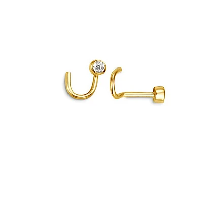 CZ Bezel Nose Stud Screw in 14K Gold