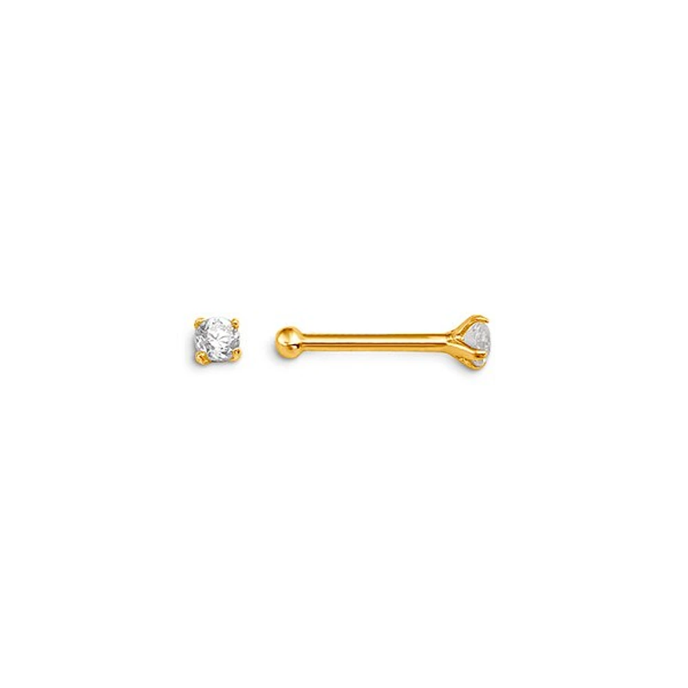 CZ Classic Nose Stud Bone Pin in 14K Yellow Gold