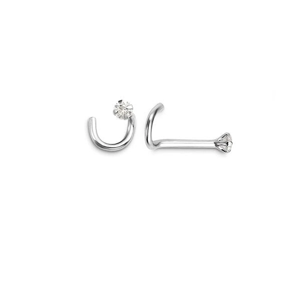 CZ Classic Nose Stud Cork Screw in 14K White Gold