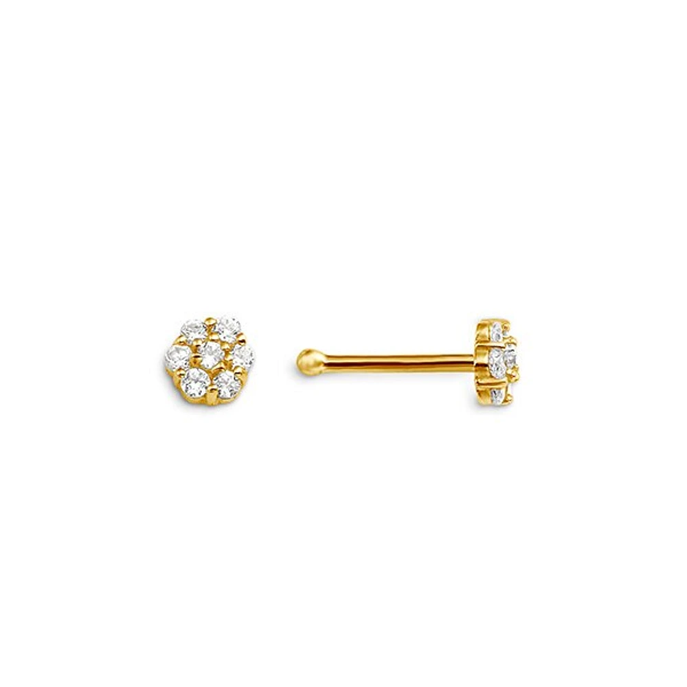 CZ Flower Nose Stud Bone Pin in 14K Gold