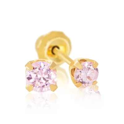 14KT Yellow Gold 3mm Pink Cubic Zirconia - #65