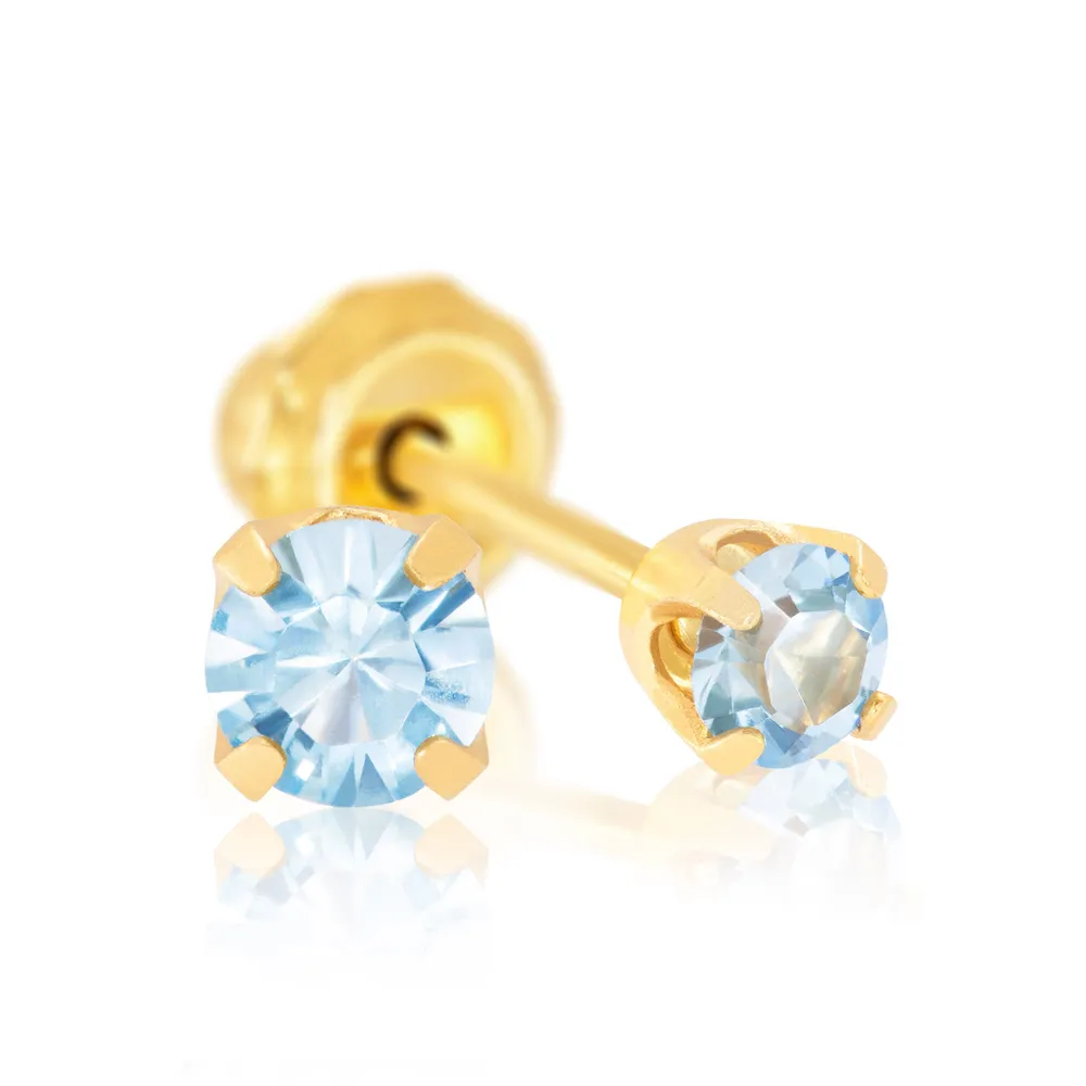 14KT Yellow Gold 3mm Aquamarine Cubic Zirconia - #95