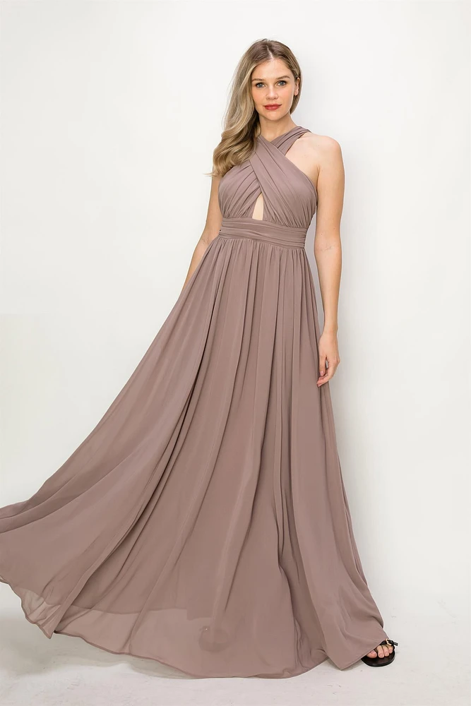 Taupe color Halter neck dress OL24A115