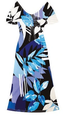 Blue Tropical Printed Short Sleeves Dress with Drawstring Designer Neck