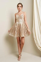 Gold-Nude Net Embroidered Sleeveless Short Dress