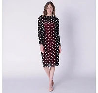 Black Polka Dot Ruched Dress with Slip