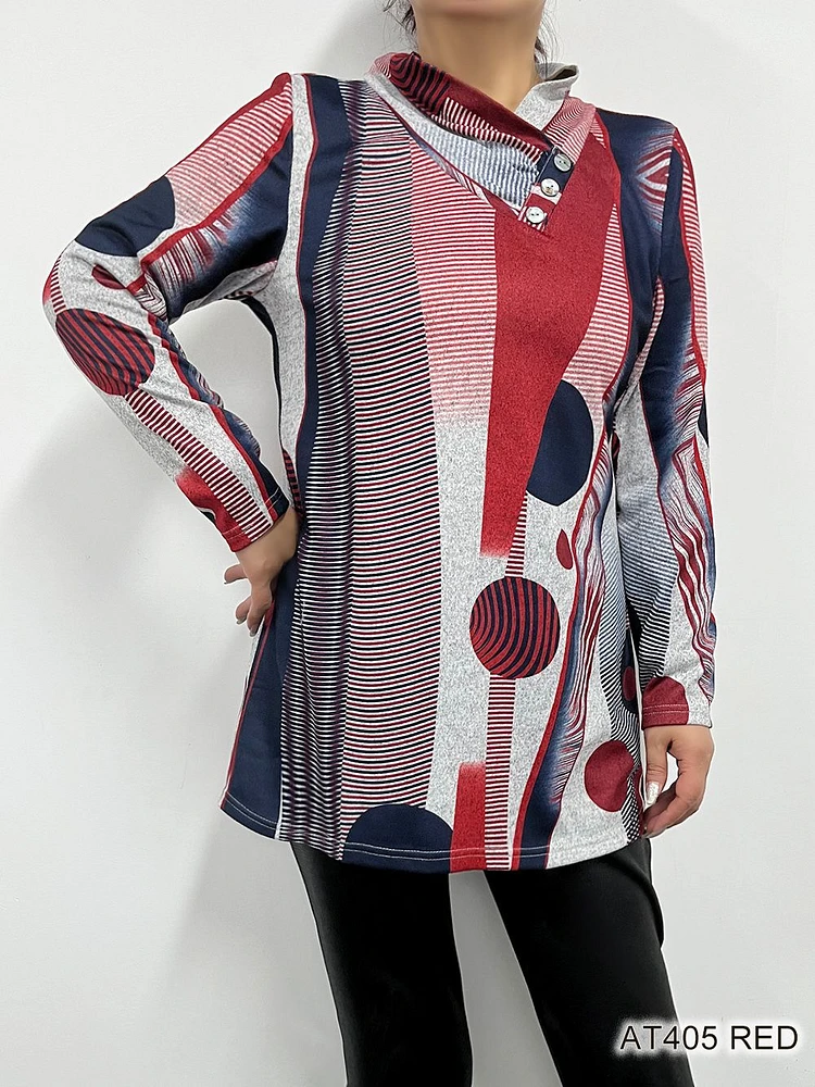 RED GREY BLUE BLEND DESIGNER TOP AT405