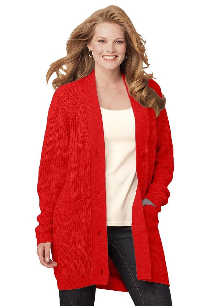 RED  LONG CARDIGAN WITH POCKETS 34112