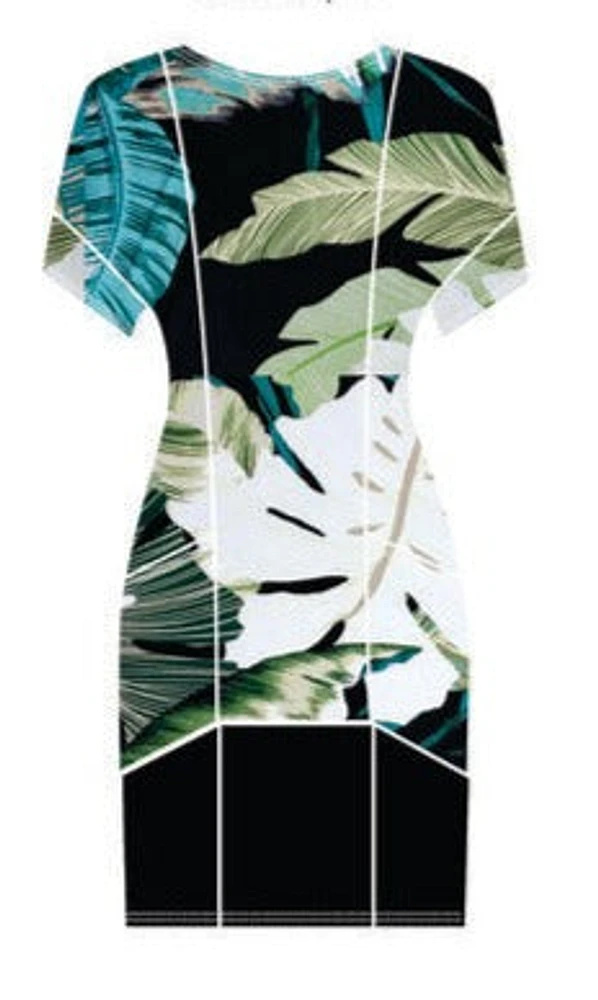 Green-black Custom Printed Short Sleeves Dress with Pockets and Black Border