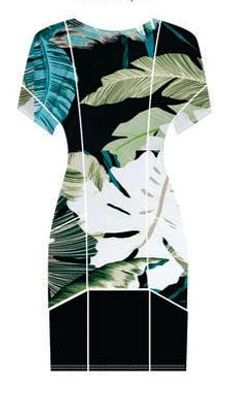 Green-black Custom Printed Short Sleeves Dress with Pockets and Black Border