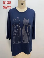 Navy Sequin Cat Top D138