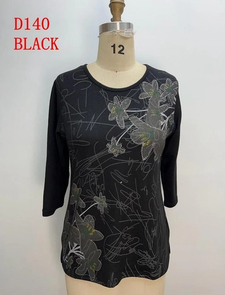 Black Floral Sequin Top D140