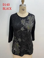 Black Floral Sequin Top D140