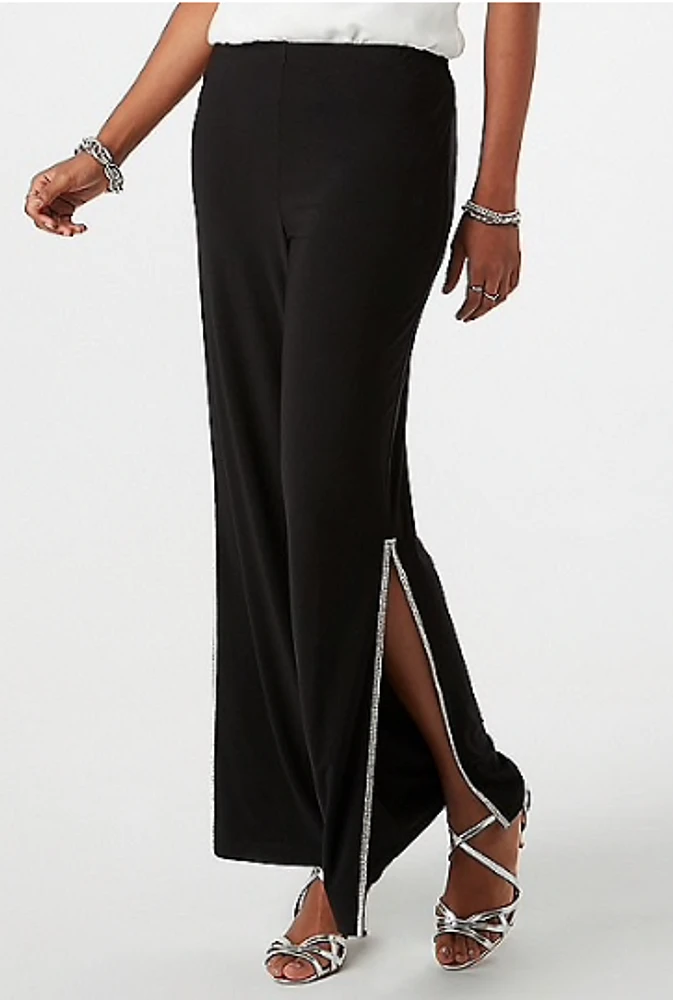 Black Faired Pant with rein stone slit NL-69015