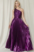 PURPLE ONE SHOULDER CUT OUT DETAIL PLEATED DRESS  MF21742