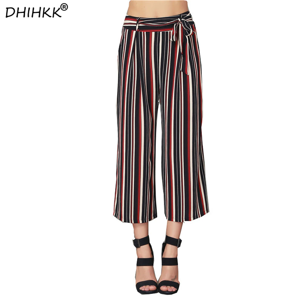 RED BLACK WHITE STRIPS WIDELEG PANT PRINT-3