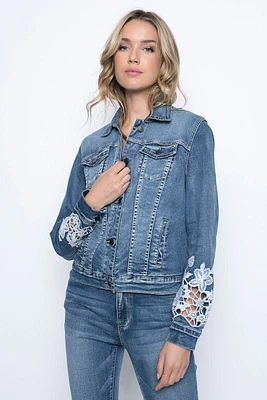 Denim Cut-out Embroidered Jacket