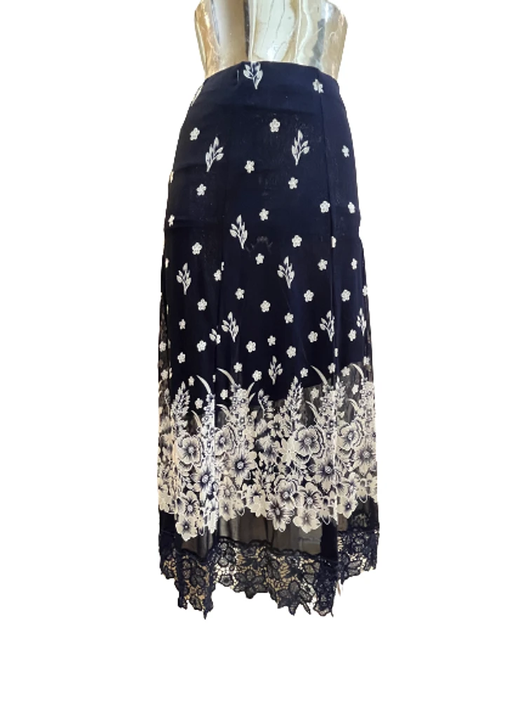 NAVY PRINTED SKIRT PRINT 215