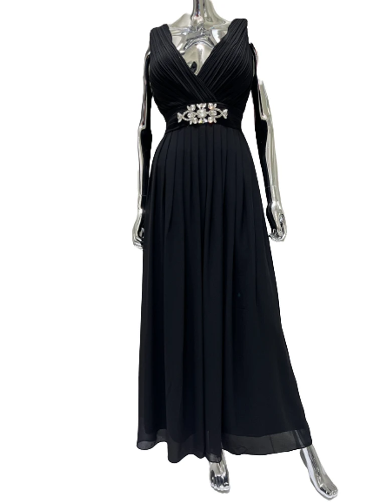 BLACK PLETTED DRESS WITH SILVER EMBALLISHMENT