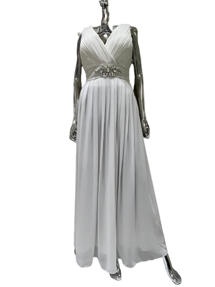 White platted silver embellishment dress F1203