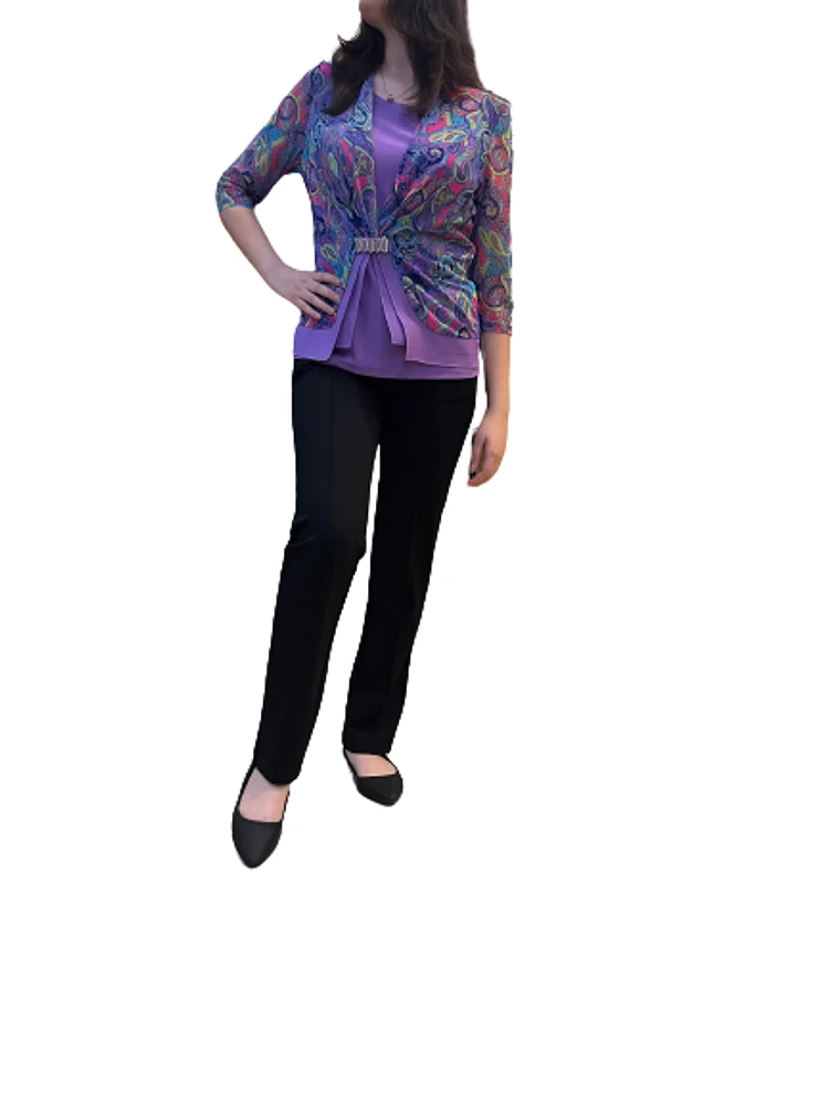 Purple Printed Top with Shiny Button Detailing Nl-69101b