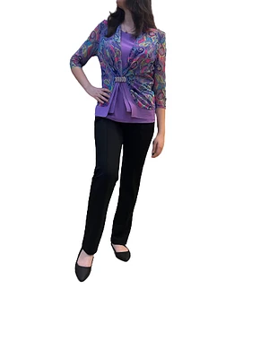 Purple Printed Top with Shiny Button Detailing Nl-69101b