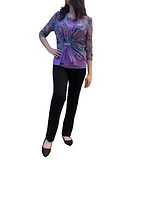 Purple Printed Top with Shiny Button Detailing Nl-69101b