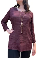 Maroon Shimmery Detailed Round Neck Top  5011L