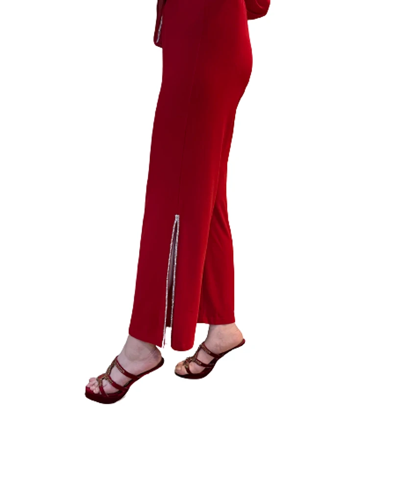 Red side slit rein stone wide leg pant NL-69015