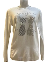 White kitty cozy sweater top shiny detailed 91736