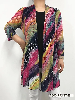 Fuchsia multi mesh cardigan A303 Print-E14