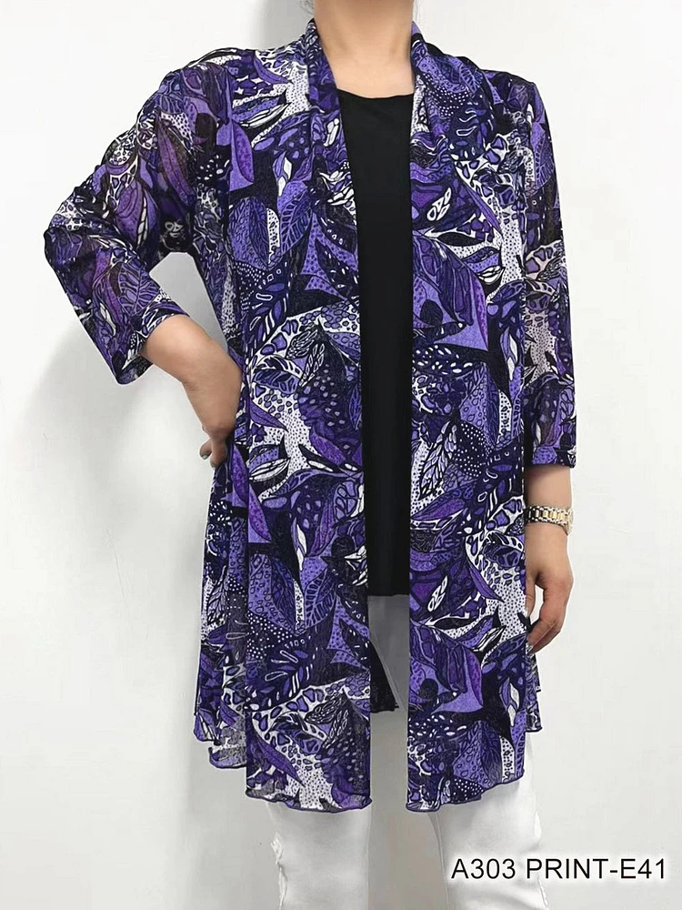 Purple /white print mesh cardigan A303 Print-E41