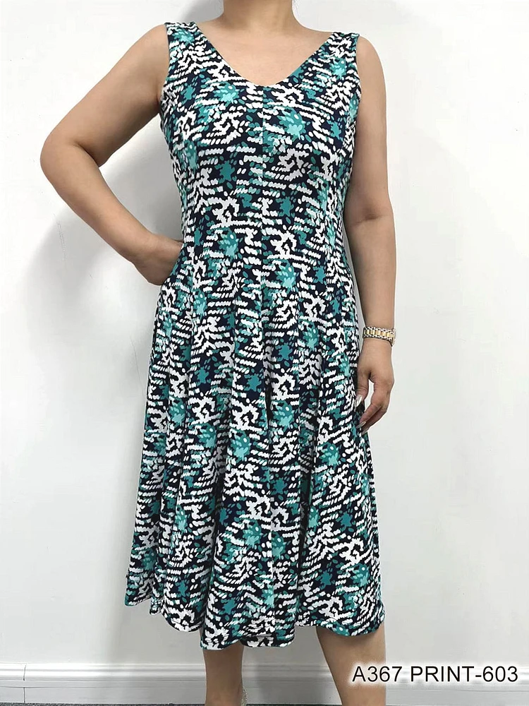 Teal / Navy patterned dress A367 Print-603