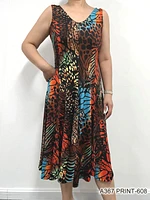 Brown /multi modern print dress A367 Print-608